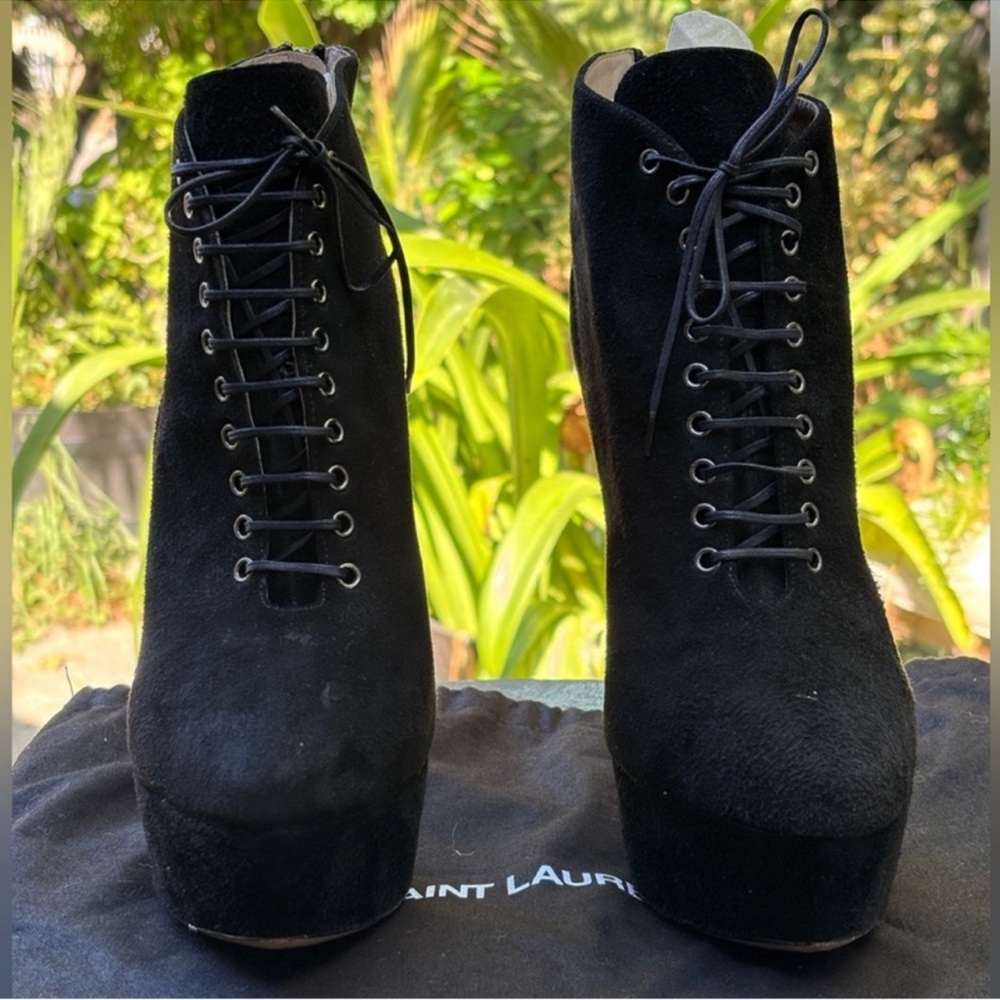 Miu miu platform suede lace up ankle booties - Picture 2 of 7